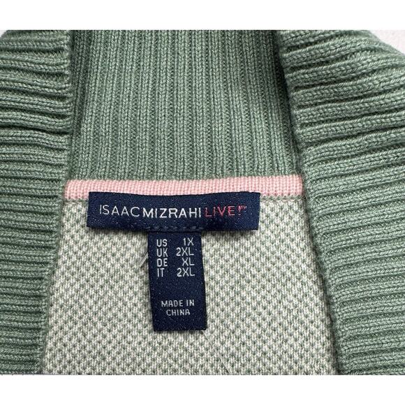Isaac Mizrahi 1X Green Open Cardigan Dropped Shoulder Ribbed Shawl Collar New - Picture 8 of 11